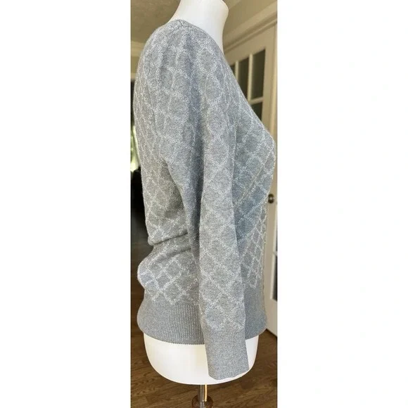 White House Black Market Gray Metallic Button Cardigan Sweater Women's M - Picture 4 of 7
